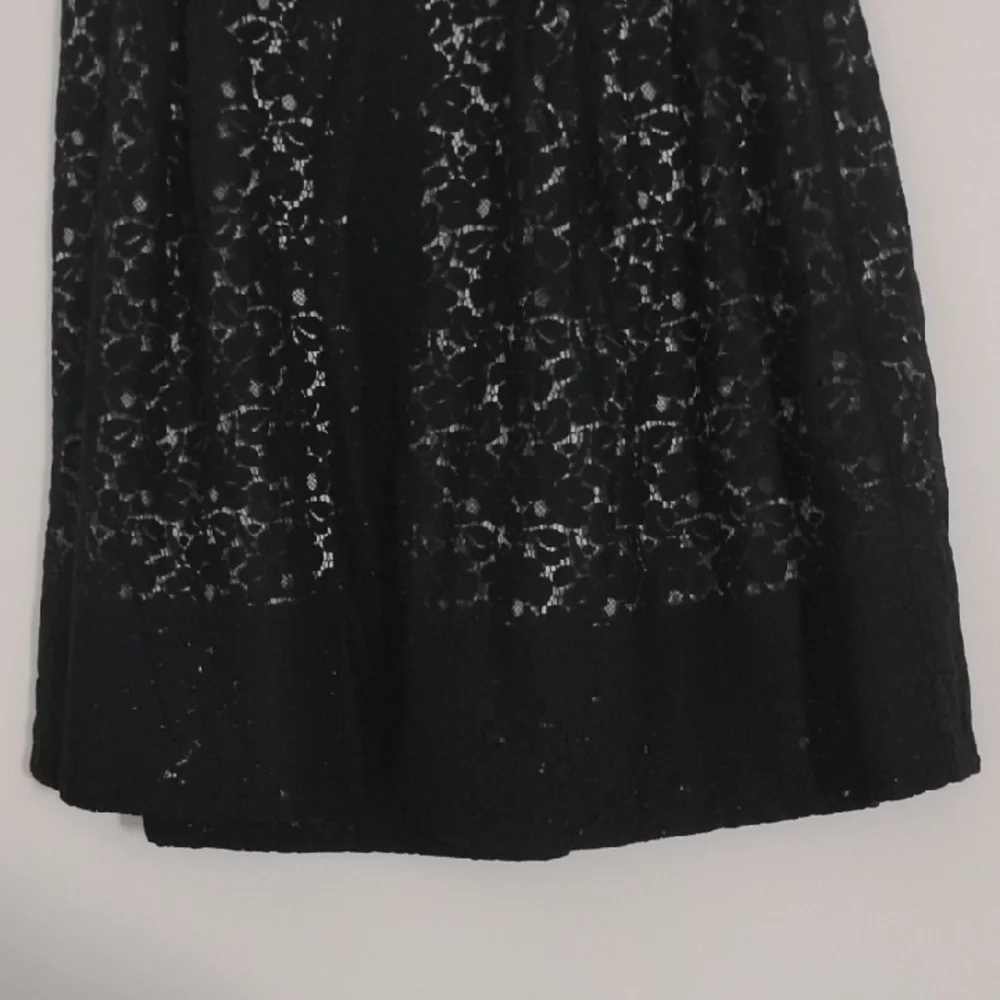 Talbots Black Midi Skirt Floral Lace Overlay Nude Illusion Feminine A Line Pleat
